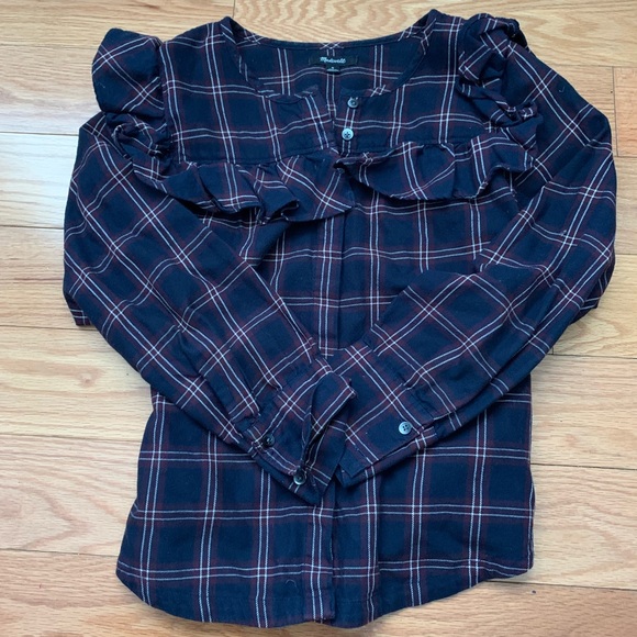 Madewell Plaid Ruffle Yoke Top. - Picture 2 of 2